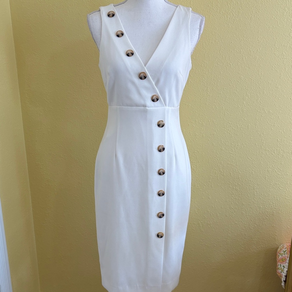 ANTONIO MELANI Cream Button-Detail Midi Dress